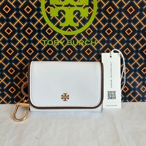 Tory Burch Emerson Soft Colorblock Flap Card Case Wallet Optic White Moose